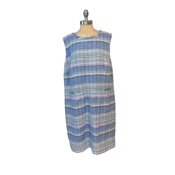 Talbots Blue Striped Tweed Plus Size Shift Dress 16 W NWT $159 - Picture 2 of 6